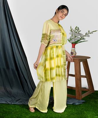 Sharbat Yellow Geather Short Dress With Plazo Pant  Co-Ord Set 2