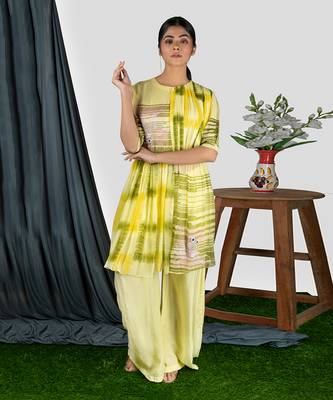 Sharbat Yellow Geather Short Dress With Plazo Pant  Co-Ord Set 3