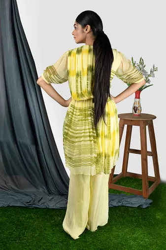 Sharbat Yellow Geather Short Dress With Plazo Pant  Co-Ord Set