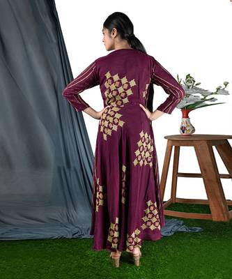 Wine Wine Bias Dress Side Pleat Jacket Style  Dress 4