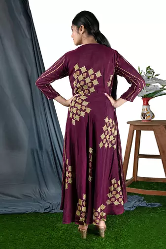 Wine Wine Bias Dress Side Pleat Jacket Style  Dress