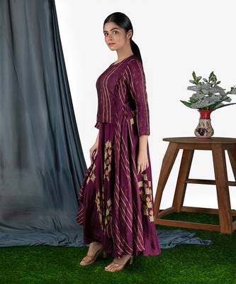 Wine Wine Bias Dress Side Pleat Jacket Style  Dress 5
