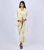 Pinkish Ivory Yym Asymme Highlow Side Cut Jacket With Bustier & Pant Co-Ord Set