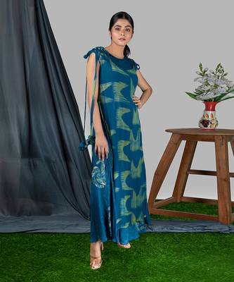Prussian Blue  Panelled Bias Dress With Tie-Up Dress  Dress 1