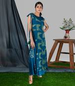 Prussian Blue  Panelled Bias Dress With Tie-Up Dress  Dress