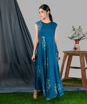 Prussian Blue  Panelled Bias Dress With Tie-Up Dress  Dress 2