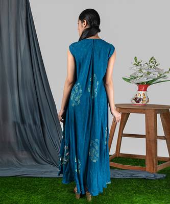 Prussian Blue  Panelled Bias Dress With Tie-Up Dress  Dress 3