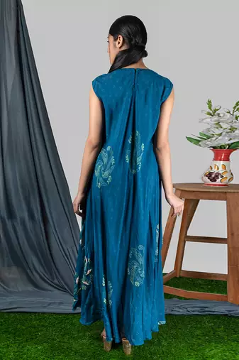 Prussian Blue  Panelled Bias Dress With Tie-Up Dress  Dress