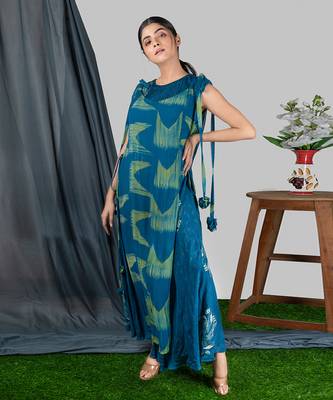 Prussian Blue  Panelled Bias Dress With Tie-Up Dress  Dress 4