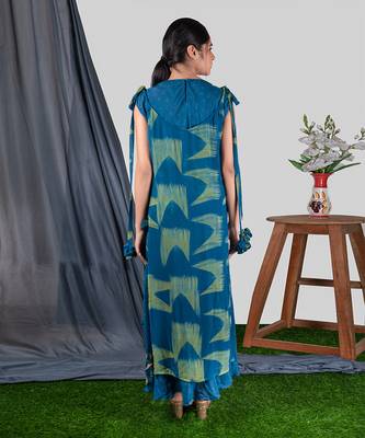 Prussian Blue  Panelled Bias Dress With Tie-Up Dress  Dress 5