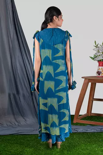 Prussian Blue  Panelled Bias Dress With Tie-Up Dress  Dress