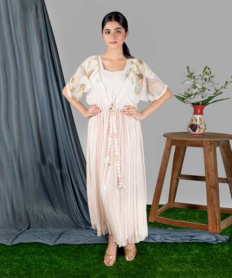 Pinkish Ivory Stripe Drawstring Kaftan  Kaftaan 1
