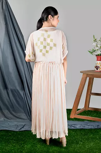 Pinkish Ivory Stripe Drawstring Kaftan  Kaftaan