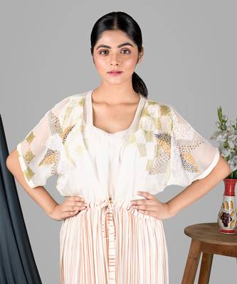 Pinkish Ivory Stripe Drawstring Kaftan  Kaftaan 5