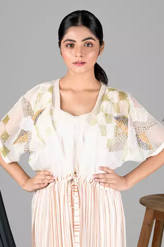 Pinkish Ivory Stripe Drawstring Kaftan  Kaftaan