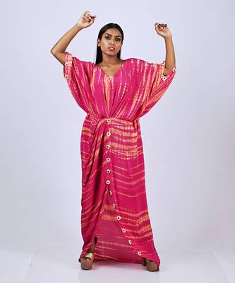 Hot Pink  Tiedye Kaftan Front Slit Kaftaan 1