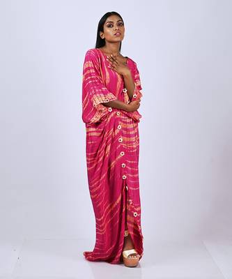 Hot Pink  Tiedye Kaftan Front Slit Kaftaan 2