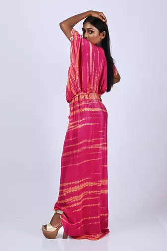 Hot Pink  Tiedye Kaftan Front Slit Kaftaan