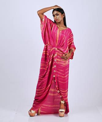 Hot Pink  Tiedye Kaftan Front Slit Kaftaan 4