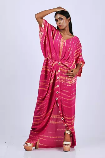 Hot Pink  Tiedye Kaftan Front Slit Kaftaan