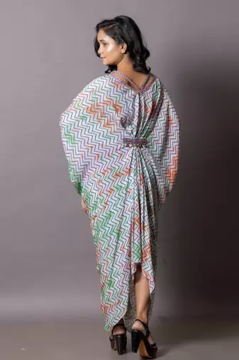 Multicolor Multi Color Leheriya Print Kaftan Kaftaan