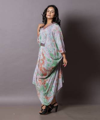 Multicolor Multi Color Leheriya Print Kaftan Kaftaan 3