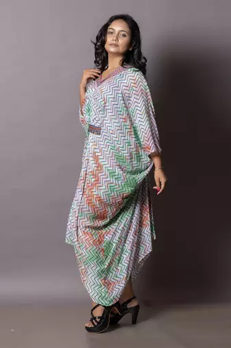 Multicolor Multi Color Leheriya Print Kaftan Kaftaan