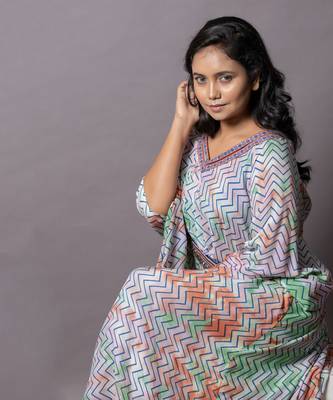 Multicolor Multi Color Leheriya Print Kaftan Kaftaan 4