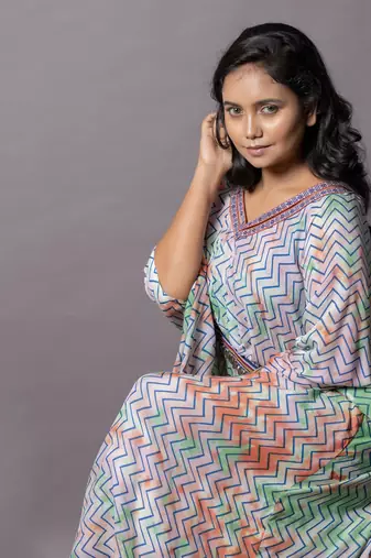 Multicolor Multi Color Leheriya Print Kaftan Kaftaan