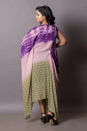Pink, Olive Green & Aubergine Doric Kaftan Dress Kaftaan