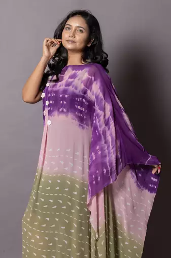Pink, Olive Green & Aubergine Doric Kaftan Dress Kaftaan