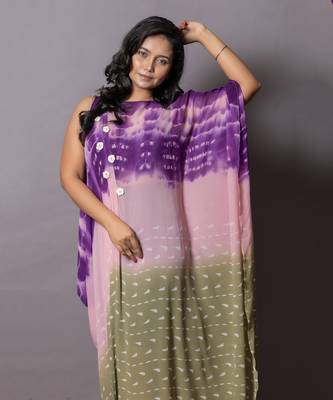 Pink, Olive Green & Aubergine Doric Kaftan Dress Kaftaan 4