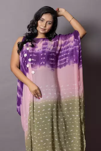 Pink, Olive Green & Aubergine Doric Kaftan Dress Kaftaan