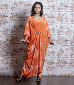 Aerospace Orange Block V- Neck Contrast Trimming Kaftan  Kaftaan