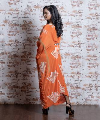 Aerospace Orange Block V- Neck Contrast Trimming Kaftan  Kaftaan 3