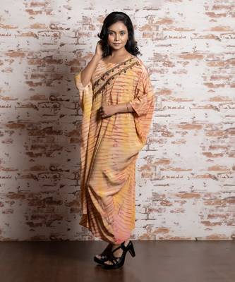 Tie-Dye In Yellow & Wine T-Length Kaftan  Kaftaan 1