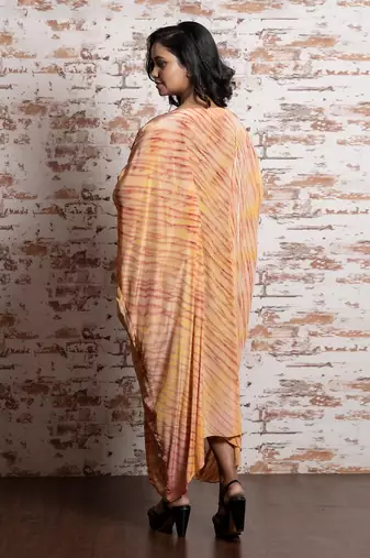 Tie-Dye In Yellow & Wine T-Length Kaftan  Kaftaan