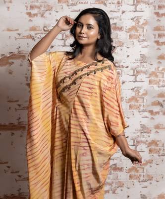 Tie-Dye In Yellow & Wine T-Length Kaftan  Kaftaan 3