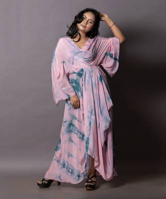 Dirty Pink & Peacock Blue Greek Drape Kaftan  Kaftaan 1