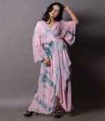 Dirty Pink & Peacock Blue Greek Drape Kaftan  Kaftaan