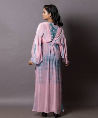 Dirty Pink & Peacock Blue Greek Drape Kaftan  Kaftaan 2
