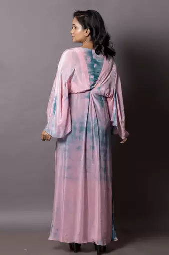 Dirty Pink & Peacock Blue Greek Drape Kaftan  Kaftaan