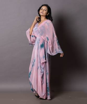 Dirty Pink & Peacock Blue Greek Drape Kaftan  Kaftaan 3