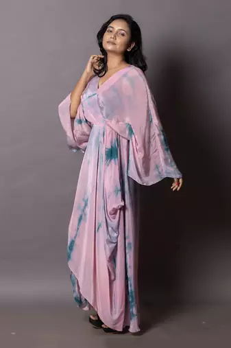 Dirty Pink & Peacock Blue Greek Drape Kaftan  Kaftaan