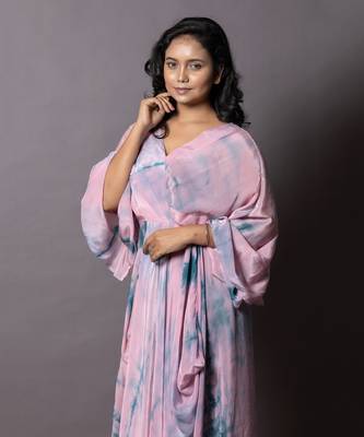 Dirty Pink & Peacock Blue Greek Drape Kaftan  Kaftaan 4