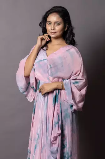 Dirty Pink & Peacock Blue Greek Drape Kaftan  Kaftaan