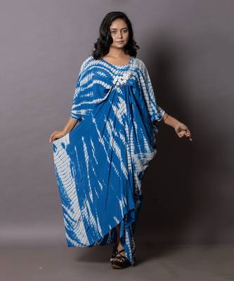 Antlantic Blue Shibori Tie-Dye Drape Kaftan Kaftaan 1