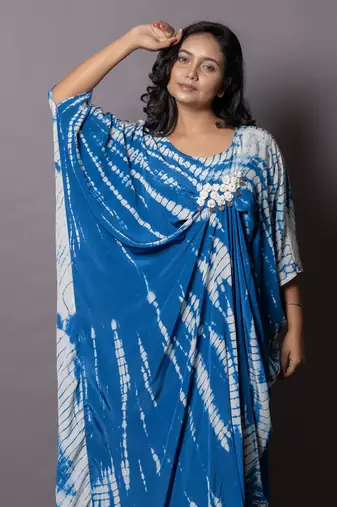 Antlantic Blue Shibori Tie-Dye Drape Kaftan Kaftaan