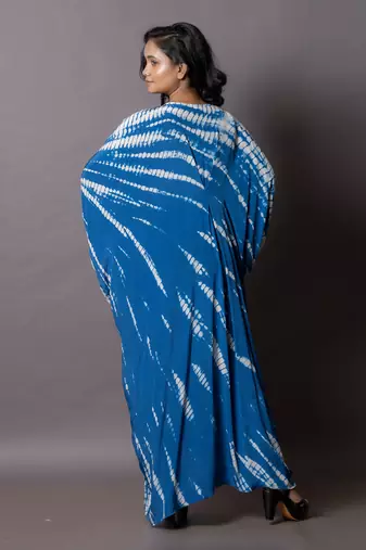 Antlantic Blue Shibori Tie-Dye Drape Kaftan Kaftaan