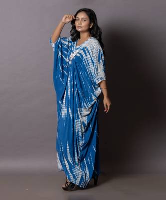 Antlantic Blue Shibori Tie-Dye Drape Kaftan Kaftaan 4
